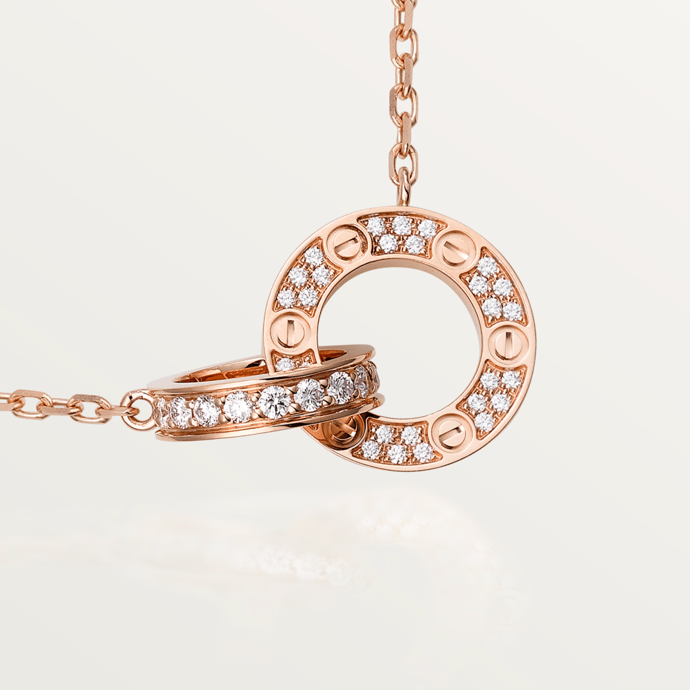 [AuraEcho Jewelry]LOVE 7.6MM NECKLACE ROSE GOLD AND SILVER  FULL DIAMOND