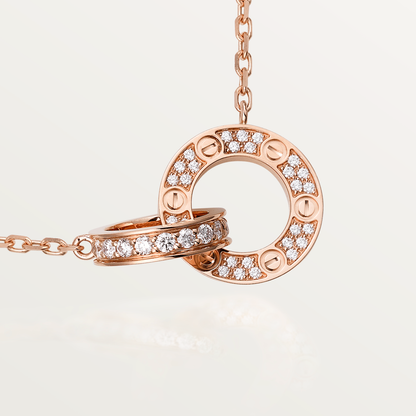 [AuraEcho Jewelry]LOVE 7.6MM NECKLACE ROSE GOLD AND SILVER  FULL DIAMOND