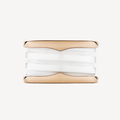[AuraEcho Jewelry]ZERO 1 FOUR-BAND LOOPS AND WHITE CERAMIC SPIRAL PINK GOLD RING