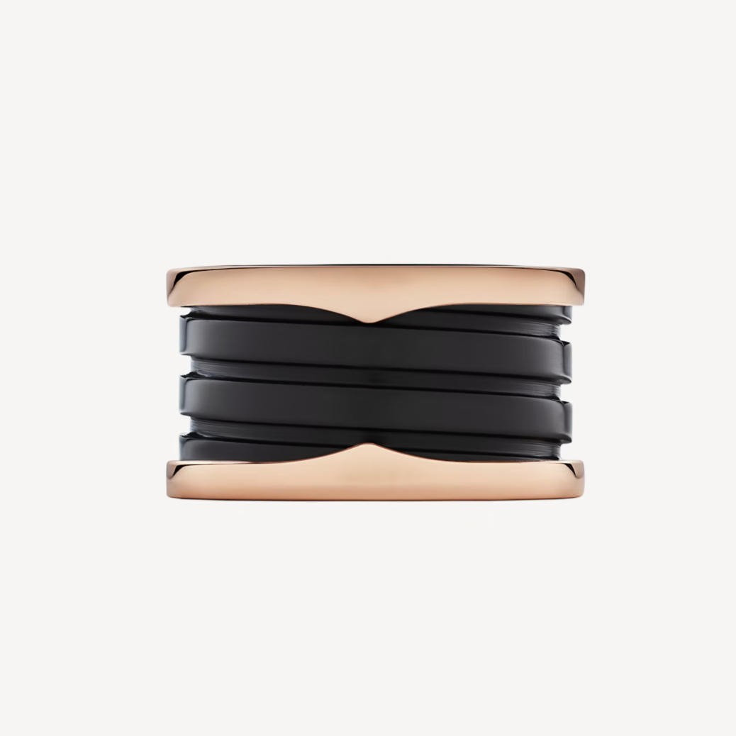 [AuraEcho Jewelry]ZERO 1 FOUR-BAND LOOPS AND BLACK CERAMIC SPIRAL PINK GOLD RING
