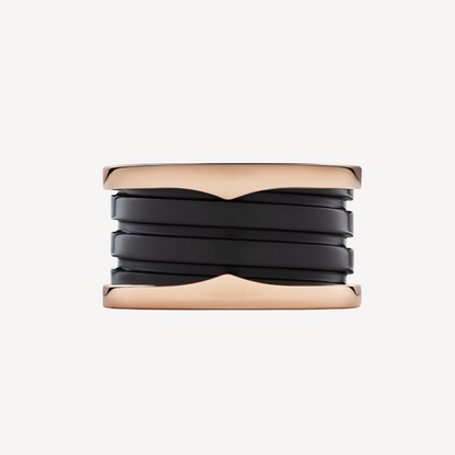 [AuraEcho Jewelry]ZERO 1 FOUR-BAND LOOPS AND BLACK CERAMIC SPIRAL PINK GOLD RING