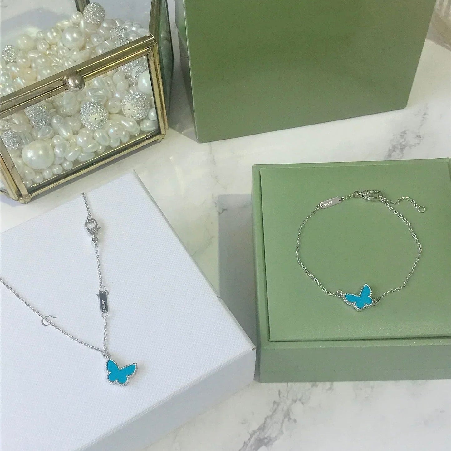 [AuraEcho Jewelry]BUTTERFLY TURQUOISE BUTTERFLY BRACELET SILVER