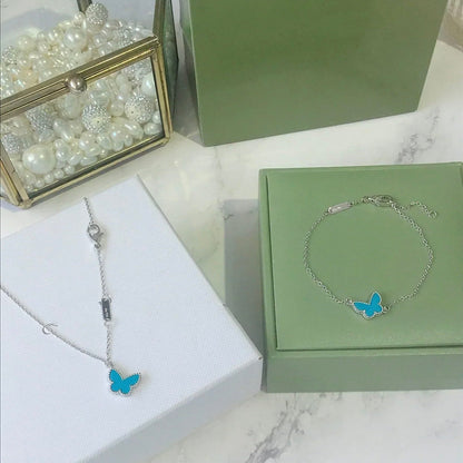 [AuraEcho Jewelry]BUTTERFLY TURQUOISE BUTTERFLY BRACELET SILVER