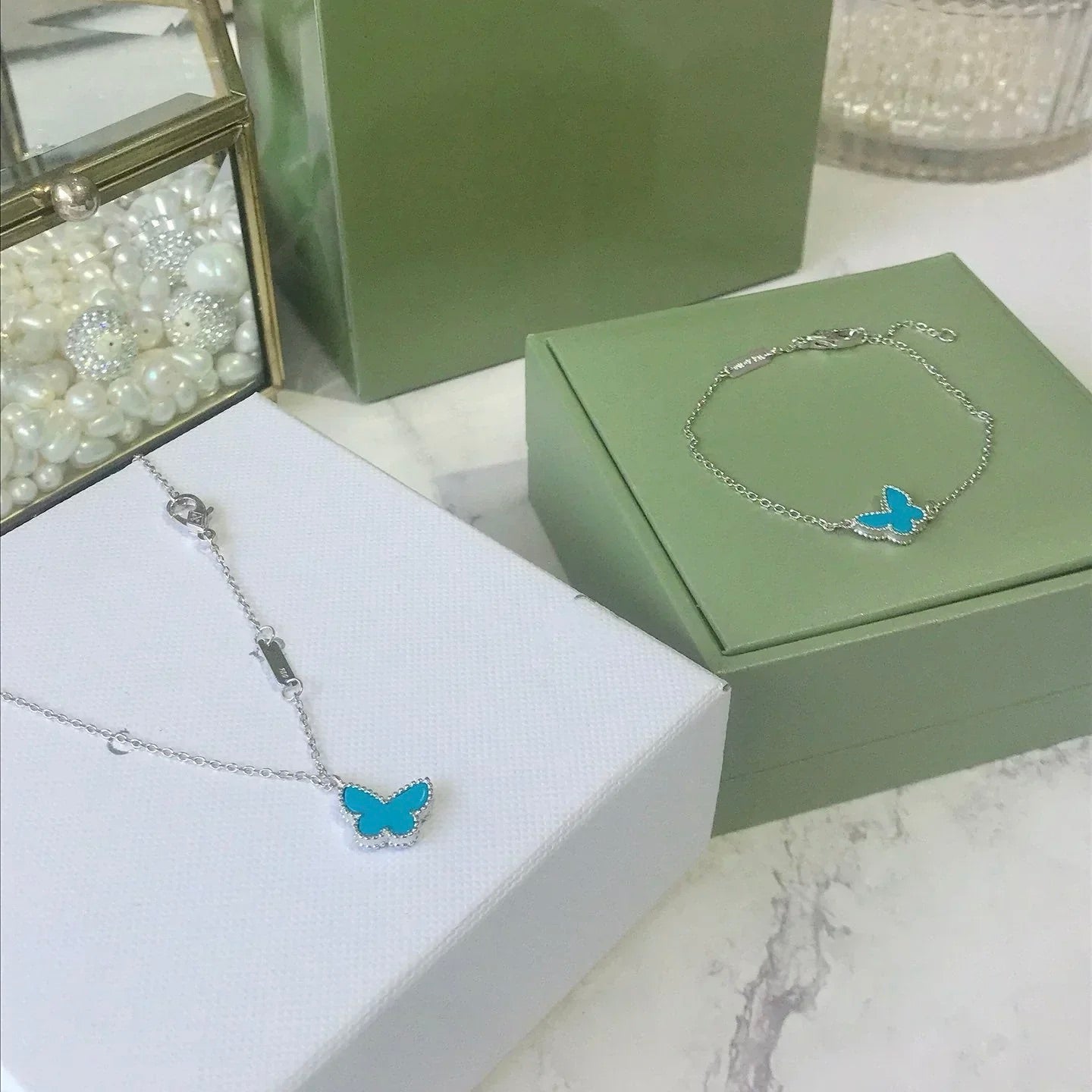 [AuraEcho Jewelry]BUTTERFLY TURQUOISE BUTTERFLY BRACELET SILVER