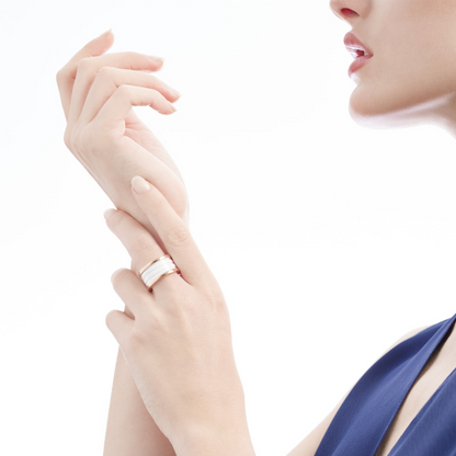 [AuraEcho Jewelry]ZERO 1 FOUR-BAND LOOPS AND WHITE CERAMIC SPIRAL PINK GOLD RING