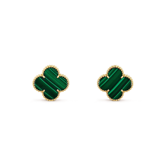 [AuraEcho Jewelry]CLOVER MINI 9.5MM MALACHITE  EARRINGS