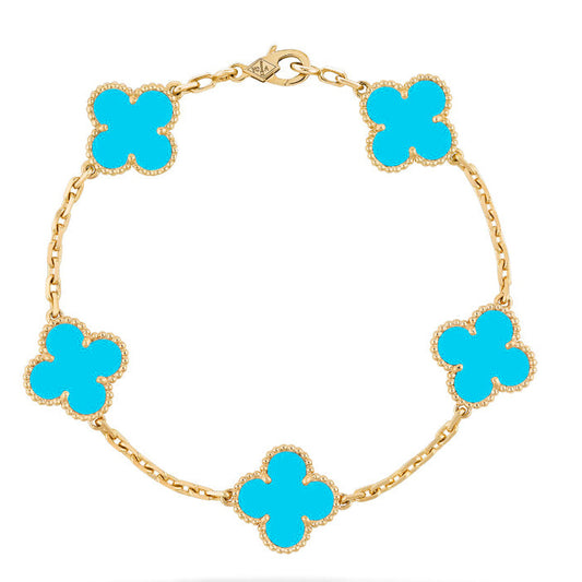 [AuraEcho Jewelry]CLOVER 5 MOTIFS TURQUOISE BRACELET