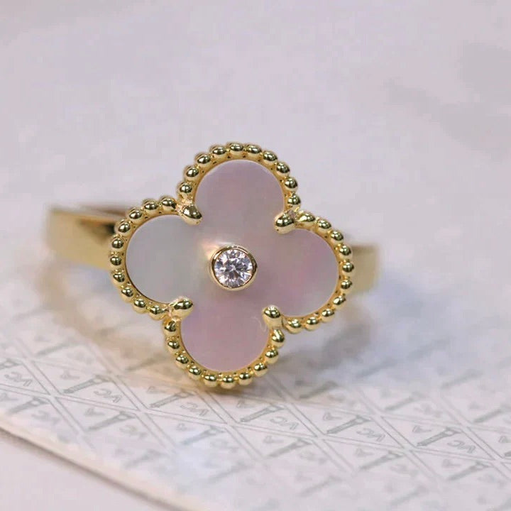 [AuraEcho Jewelry]CLOVER PINK MOP RING GOLD DIAMOND