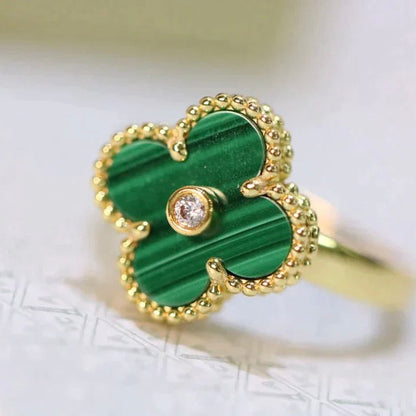[AuraEcho Jewelry]CLOVER MALACHITE RING GOLD DIAMOND