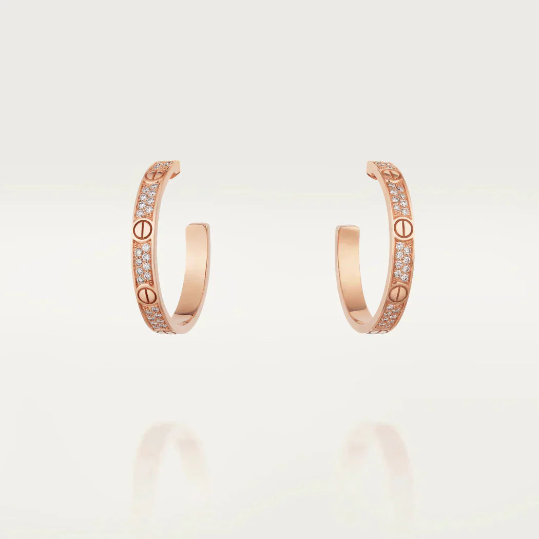 [AuraEcho Jewelry]LOVE DIAMOND PINK GOLD HOOP EARRINGS