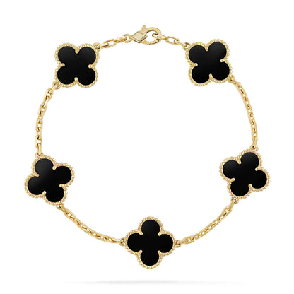 [AuraEcho Jewelry]CLOVER  5 MOTIFS BLACK ONYX BRACELET
