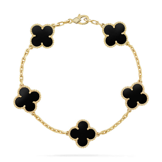[AuraEcho Jewelry]CLOVER  5 MOTIFS BLACK ONYX BRACELET