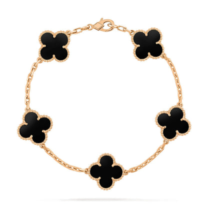 [AuraEcho Jewelry]CLOVER  5 MOTIFS BLACK ONYX BRACELET