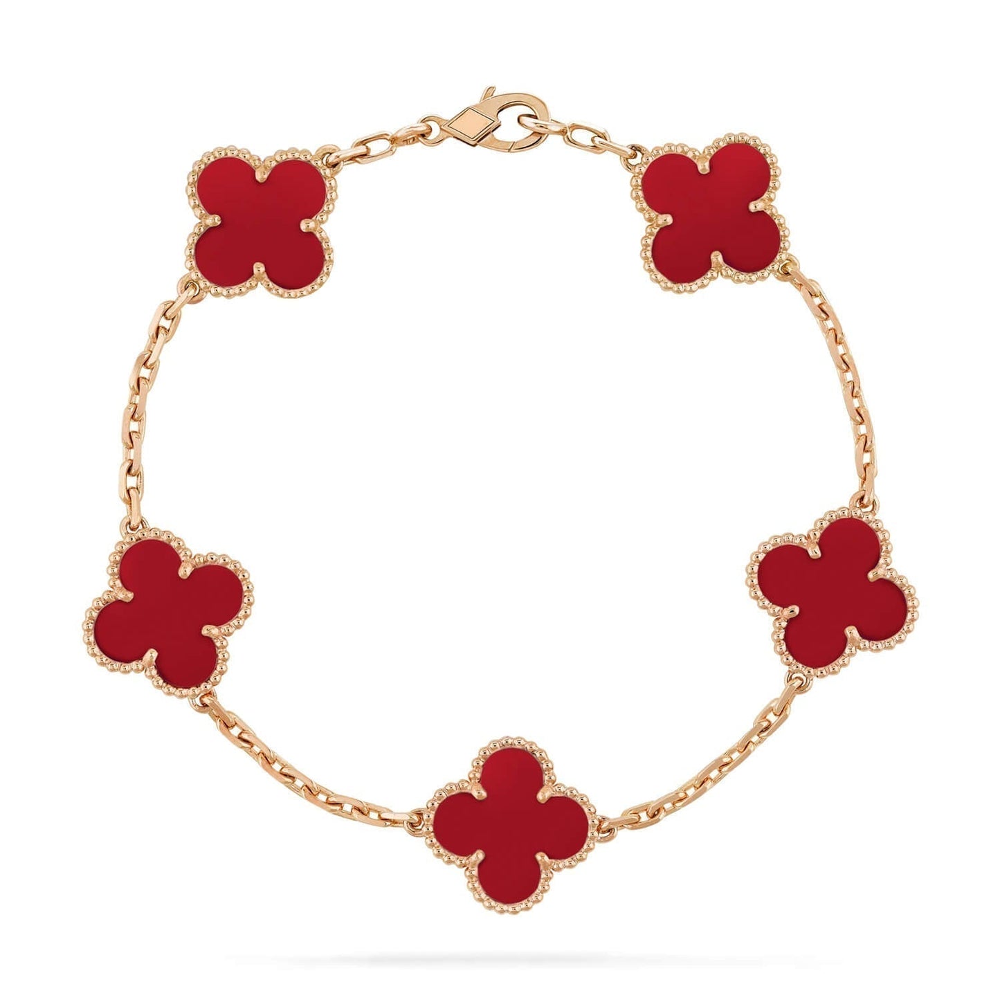 [AuraEcho Jewelry]CLOVER 5 MOTIFS RED AGATE  BRACELET