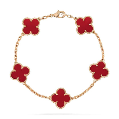 [AuraEcho Jewelry]CLOVER 5 MOTIFS RED AGATE  BRACELET