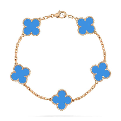 [AuraEcho Jewelry]CLOVER 5 MOTIFS BLUE AGATE BRACELET