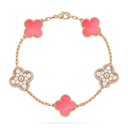[AuraEcho Jewelry]CLOVER 5 MOTIF DIAMOND PINK MOP PINK GOLD BRACELET