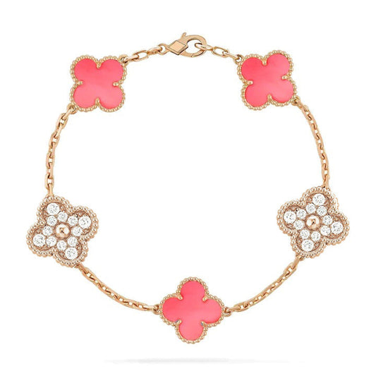 [AuraEcho Jewelry]CLOVER 5 MOTIF DIAMOND PINK MOP PINK GOLD BRACELET