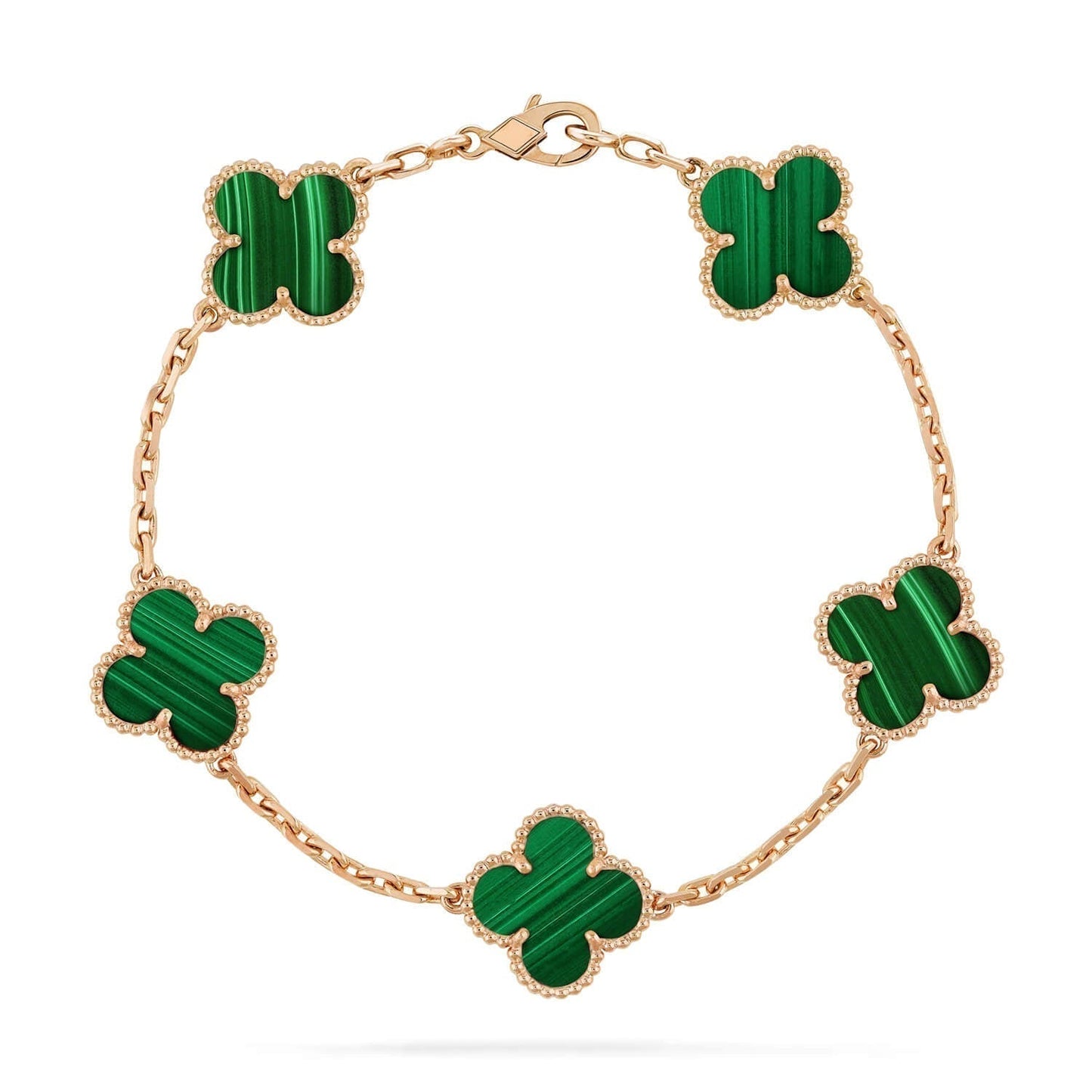 [AuraEcho Jewelry]CLOVER 5 MOTIFS MALACHITE BRACELET