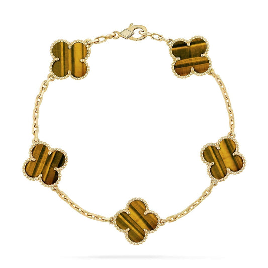 [AuraEcho Jewelry]CLOVER  5 MOTIFS TIGER EYE BRACELET