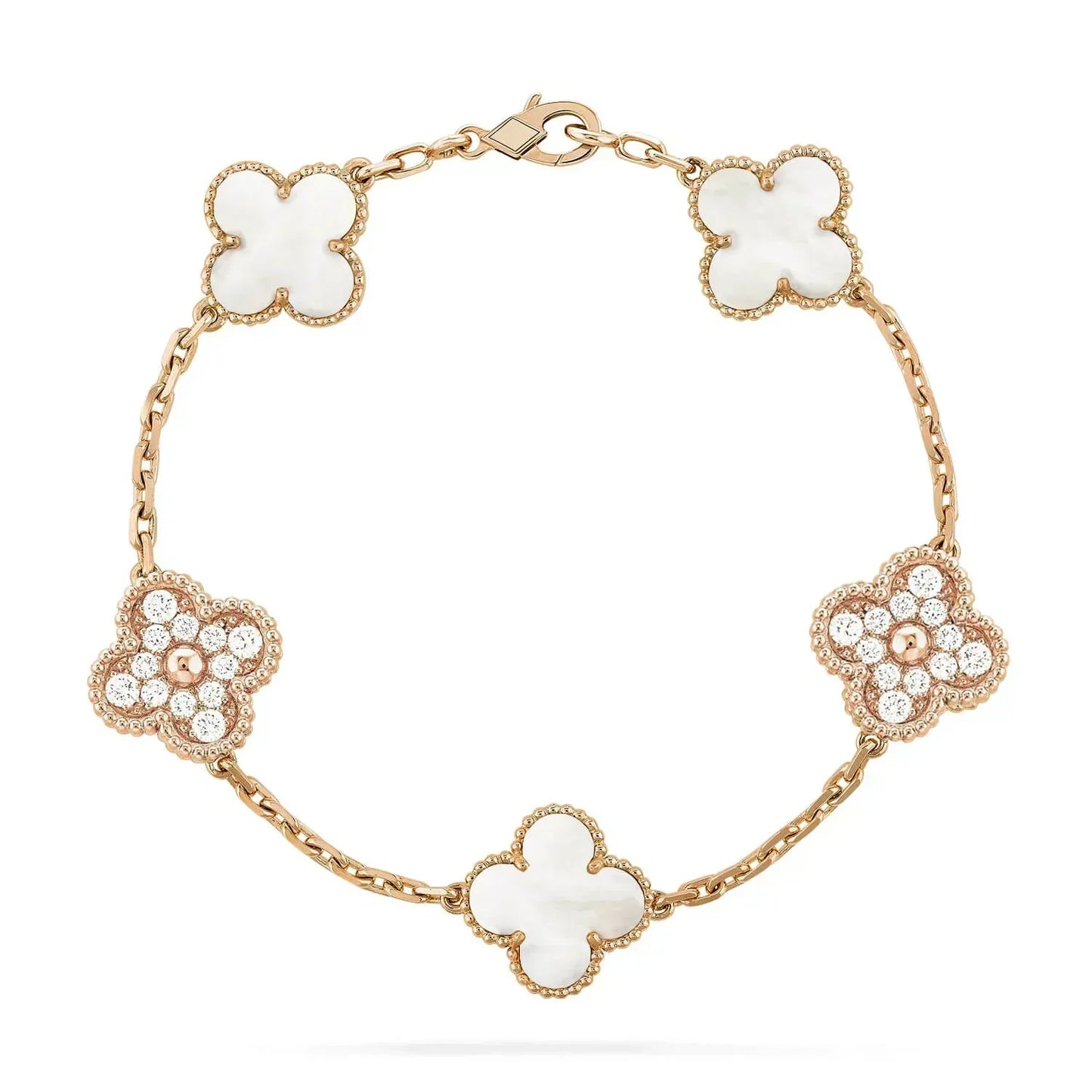 [AuraEcho Jewelry]CLOVER BRACELET 5 MOTIF WHITE MOP DIAMOND