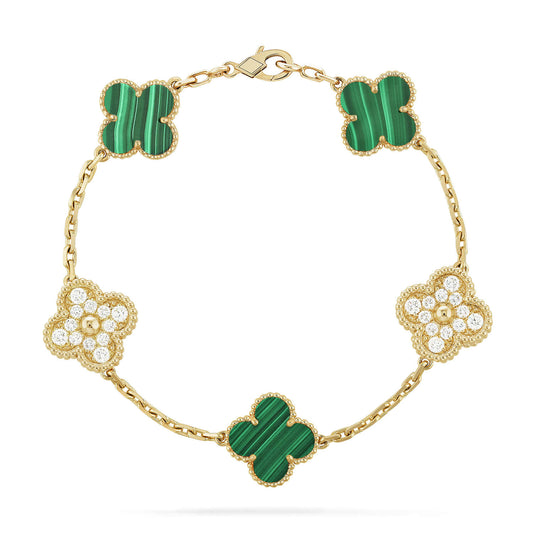 [AuraEcho Jewelry]CLOVER  5 MOTIF MALACHITE DIAMOND BRACELET