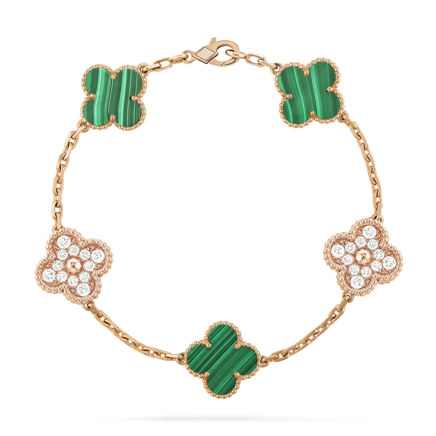 [AuraEcho Jewelry]CLOVER  5 MOTIF MALACHITE DIAMOND BRACELET