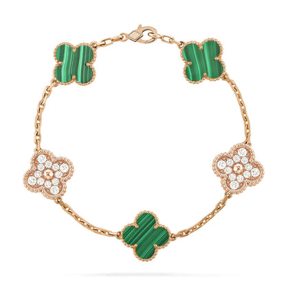 [AuraEcho Jewelry]CLOVER  5 MOTIF MALACHITE DIAMOND BRACELET