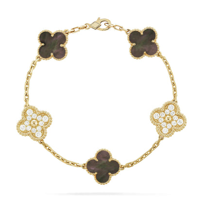 [AuraEcho Jewelry]CLOVER 5 MOTIF GRAY MOP DIAMOND BRACELET