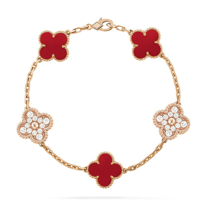 [AuraEcho Jewelry]CLOVER 5 MOTIFS CARNELIAN DIAMOND BRACELET