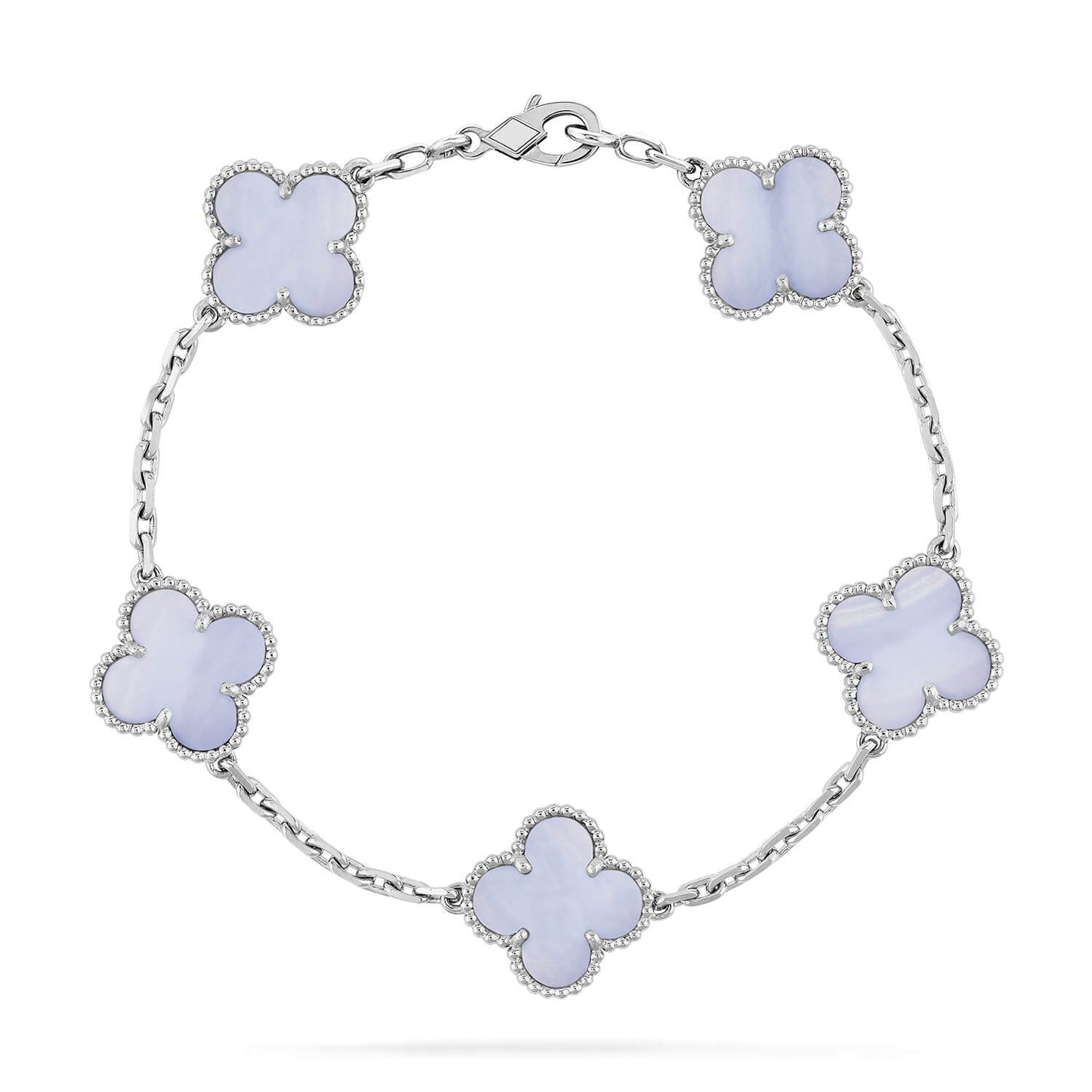 [AuraEcho Jewelry]CLOVER  5 MOTIF PURPLE CHALCEDONY BRACELET SILVER
