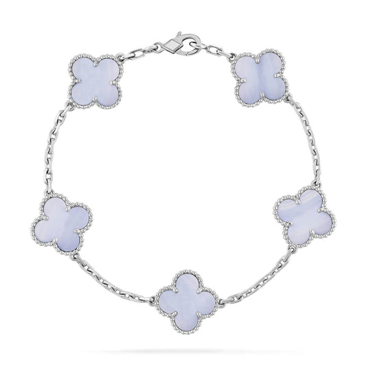 [AuraEcho Jewelry]CLOVER  5 MOTIF PURPLE CHALCEDONY BRACELET SILVER
