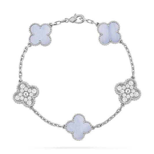 [AuraEcho Jewelry]CLOVER  5 MOTIF DIAMOND PURPLE CHALCEDONY BRACELET SILVER