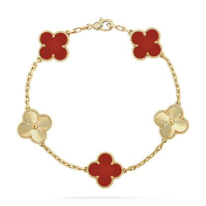 [AuraEcho Jewelry]CLOVER  5 MOTIFS CARNELIAN GOLD BRACELET