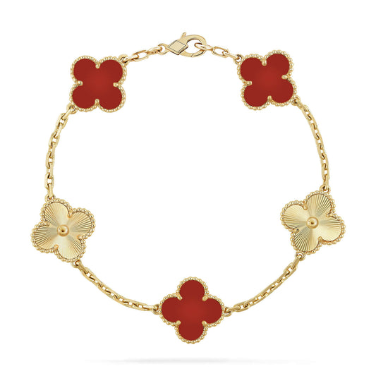 [AuraEcho Jewelry]CLOVER  5 MOTIFS CARNELIAN GOLD BRACELET