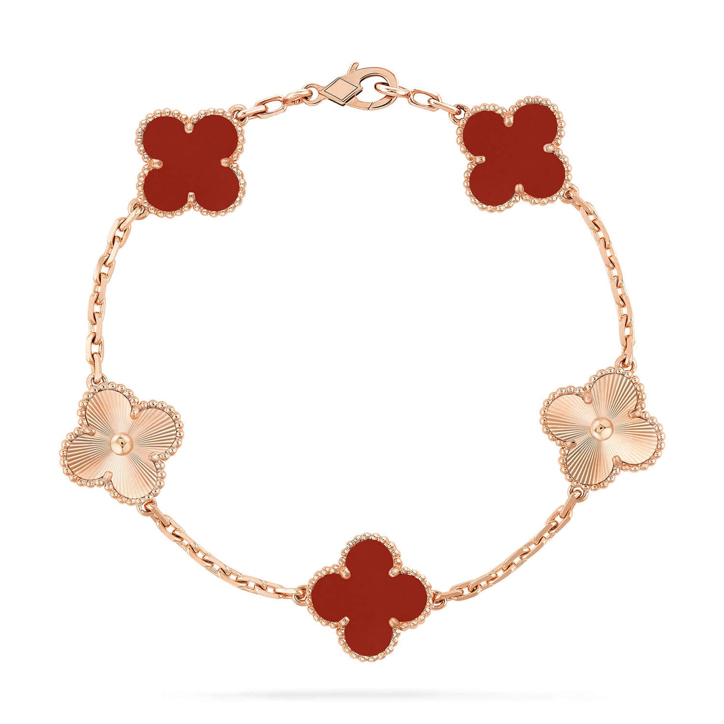 [AuraEcho Jewelry]CLOVER  5 MOTIFS CARNELIAN GOLD BRACELET