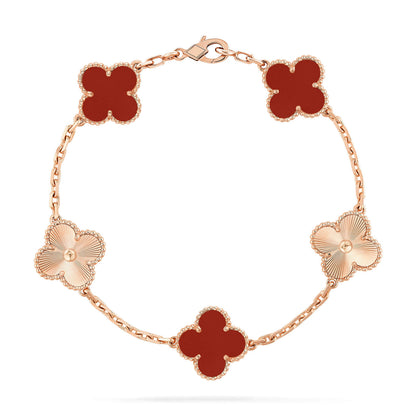 [AuraEcho Jewelry]CLOVER  5 MOTIFS CARNELIAN GOLD BRACELET