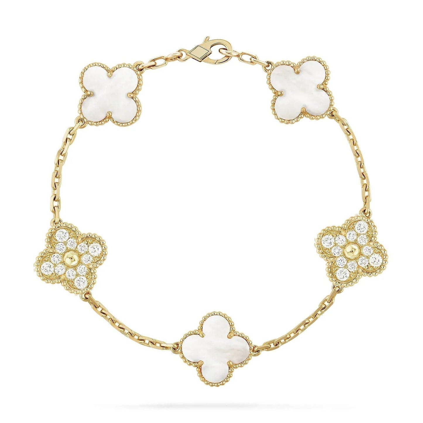 [AuraEcho Jewelry]CLOVER BRACELET 5 MOTIF WHITE MOP DIAMOND