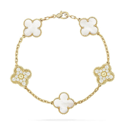 [AuraEcho Jewelry]CLOVER BRACELET 5 MOTIF WHITE MOP DIAMOND