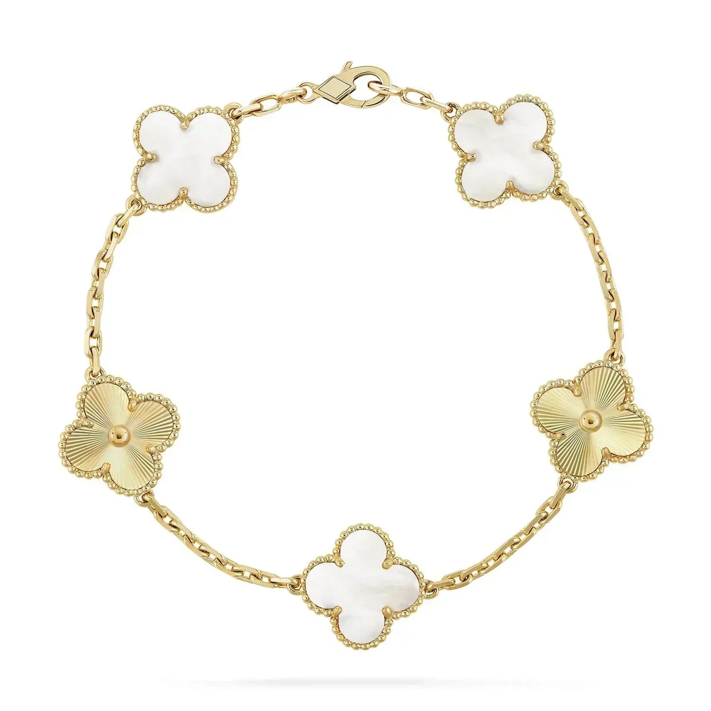 [AuraEcho Jewelry]CLOVER BRACELET 5 MOTIF WHITE MOP PINK GOLD