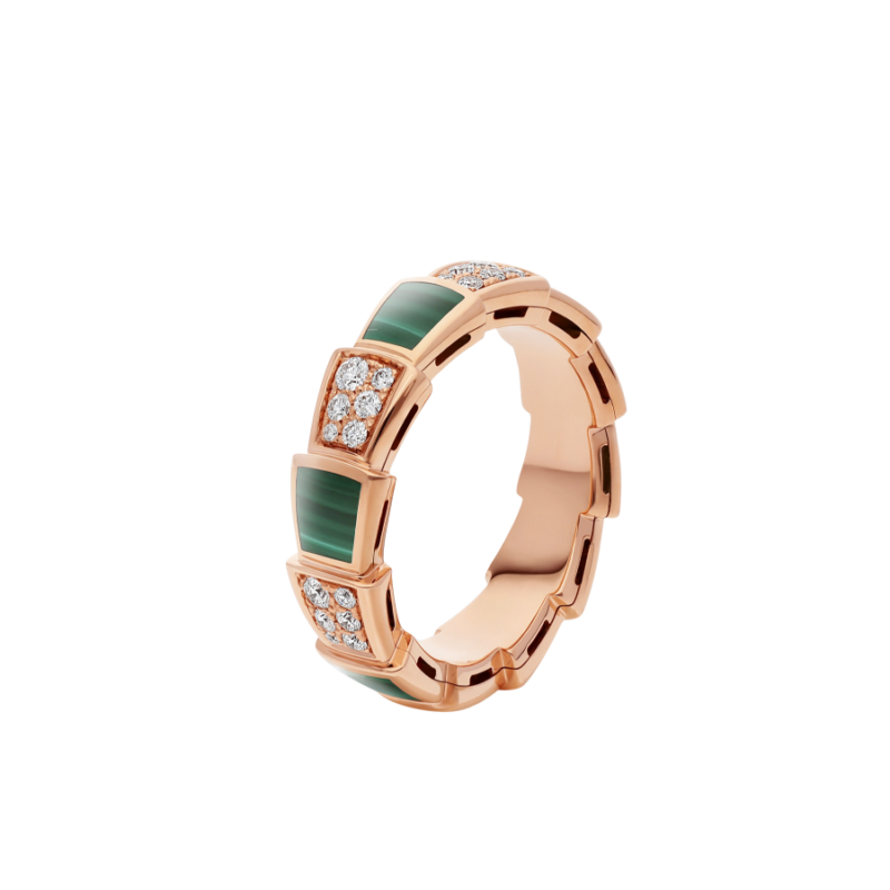 [AuraEcho Jewelry]SERPENTI RING PINK GOLD MALACHITE DIAMOND PAVED 4MM