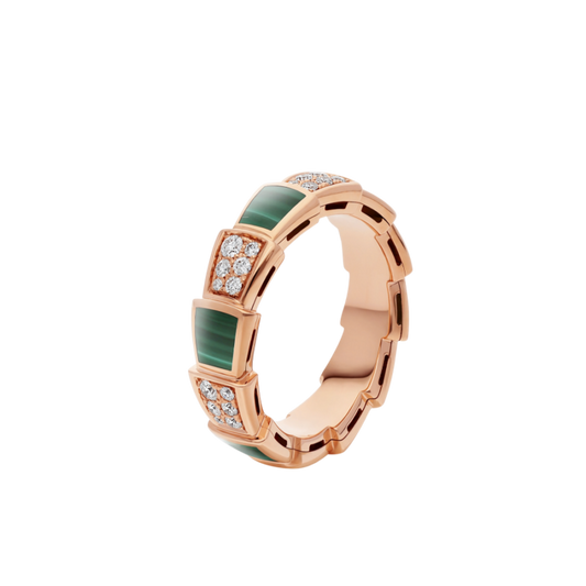 [AuraEcho Jewelry]SERPENTI RING PINK GOLD MALACHITE DIAMOND PAVED 4MM