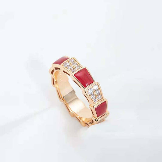 [AuraEcho Jewelry]SERPENTI RING PINK GOLD CARNELIAN DIAMOND PAVED 4MM