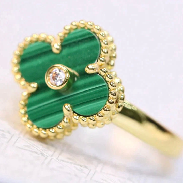 [AuraEcho Jewelry]CLOVER MALACHITE RING GOLD DIAMOND