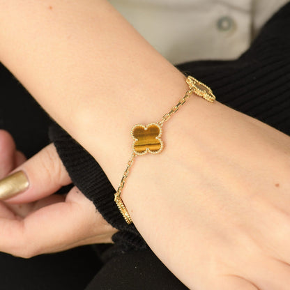 [AuraEcho Jewelry]CLOVER  5 MOTIFS TIGER EYE BRACELET
