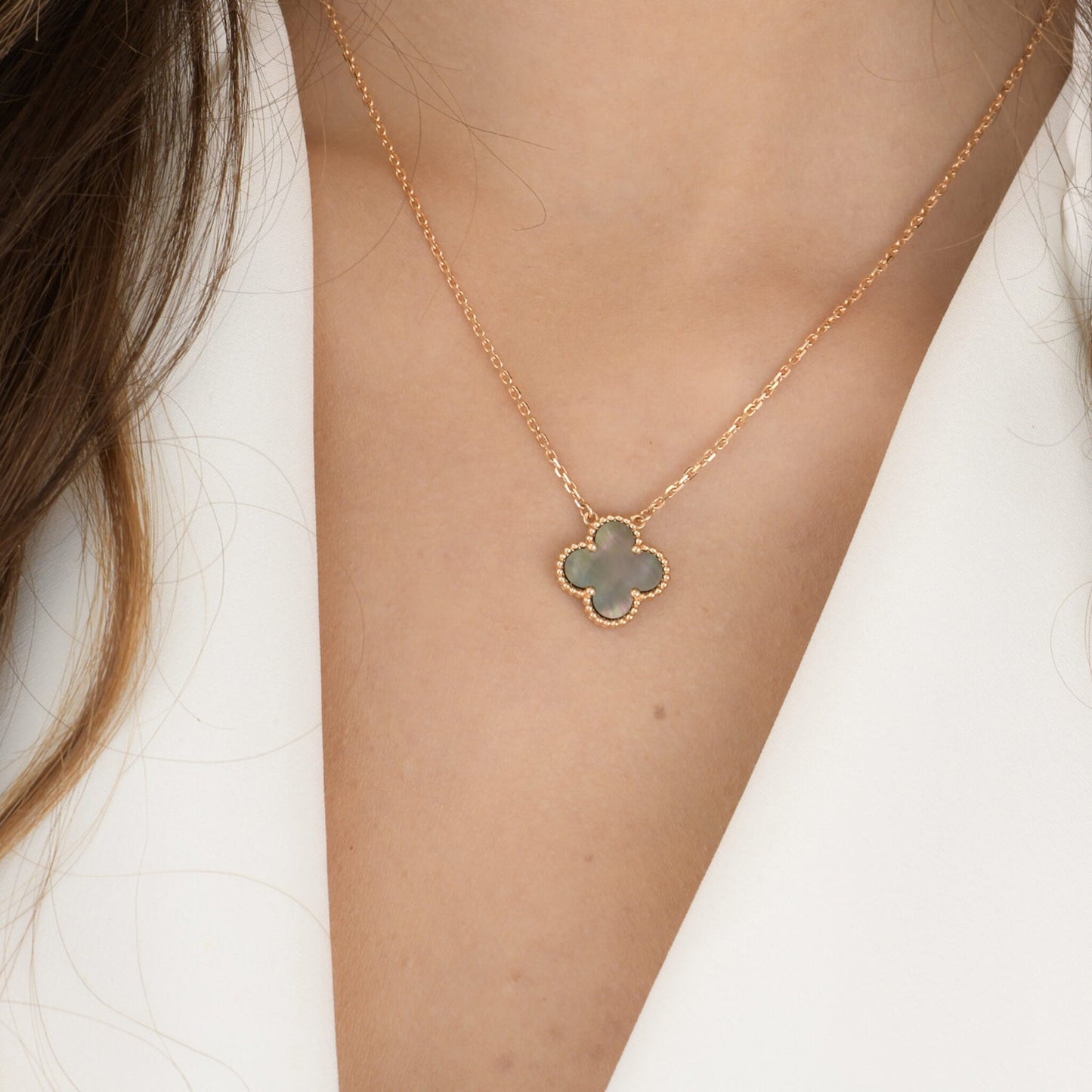 [AuraEcho Jewelry]CLOVER 15MM  GRAY MOTHER OF PEARL NECKLACE