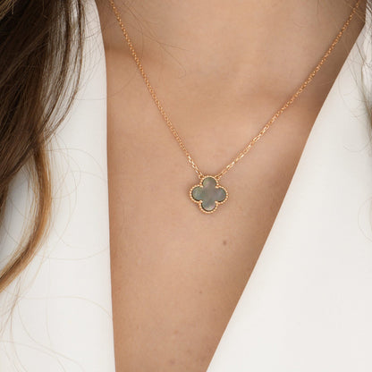 [AuraEcho Jewelry]CLOVER 15MM  GRAY MOTHER OF PEARL NECKLACE
