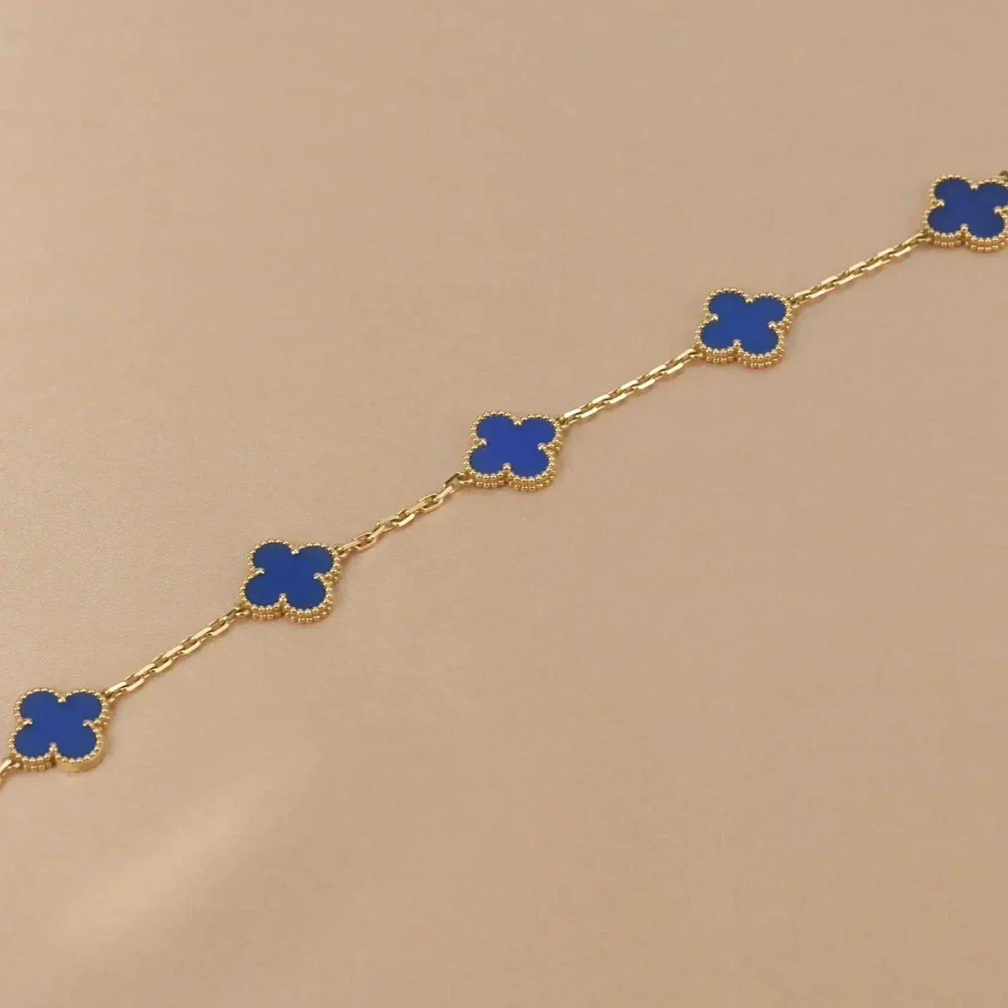 [AuraEcho Jewelry]CLOVER 5 MOTIFS BLUE AGATE BRACELET