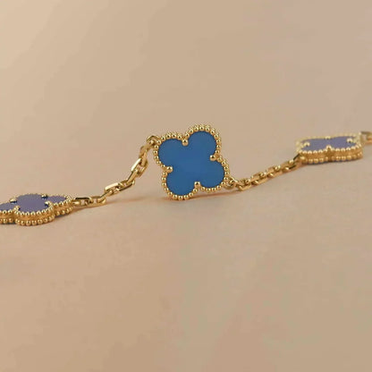 [AuraEcho Jewelry]CLOVER 5 MOTIFS BLUE AGATE BRACELET