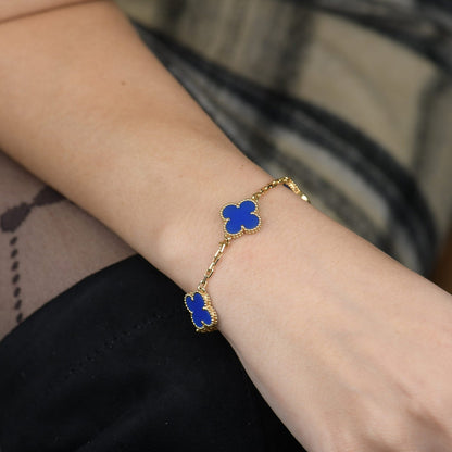 [AuraEcho Jewelry]CLOVER 5 MOTIFS BLUE AGATE BRACELET